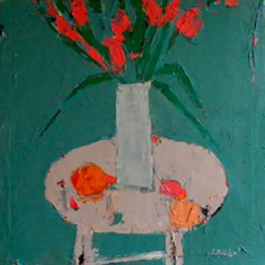 Pink Tulips against Sea Green